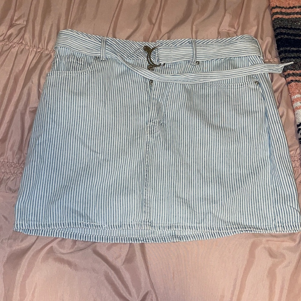 Blue striped high waisted skirt